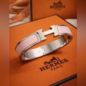 Hermès Clic Clac H Bracelet PM Pink Palladium Enamel Narrow Bangle
